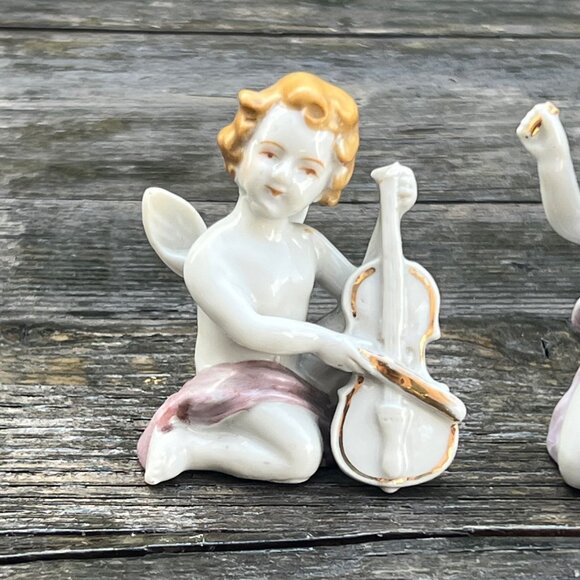 Vintage Cherubs Angel Band Porcelain Figurines Japan Violin & Conductor - Picture 2 of 14
